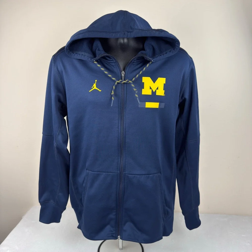 Nike Jordan Michigan Wolverines Dri-FIT Full Zip Hoodie Jacket Blue Mens Medium